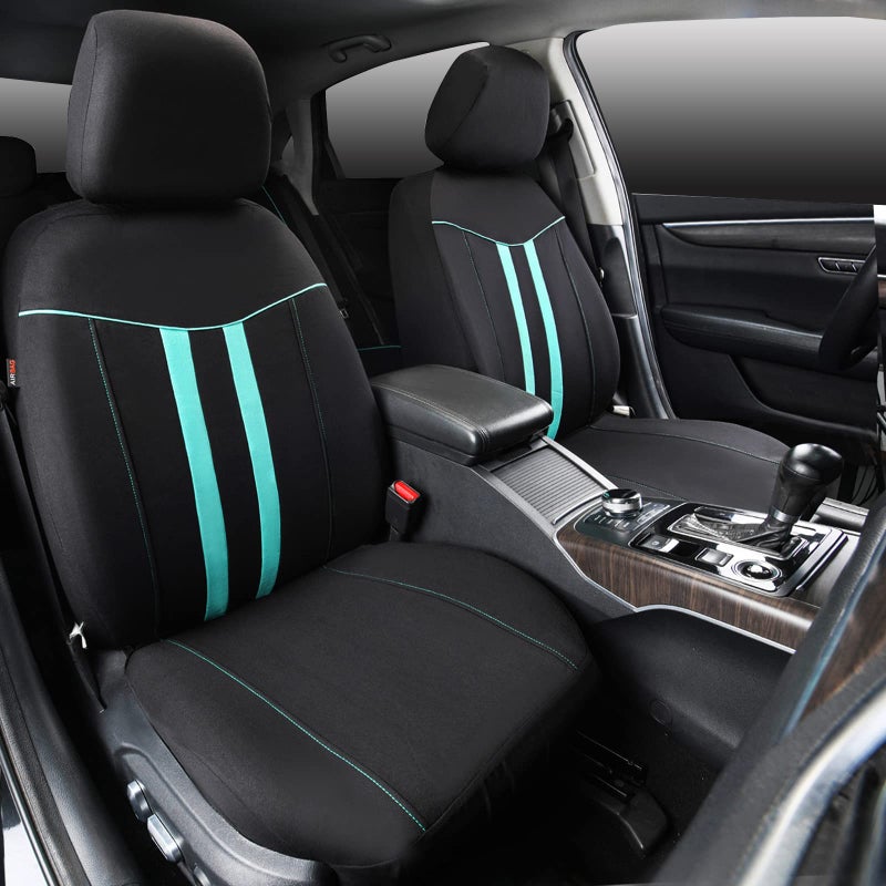 CAR-GRAND Polyester Universal Fit Seat Cover, Black-Mint, Set of 9 Including Headrest Covers, Airbag Compatible, for Cars, Trucks, SUV, Van, Sedan - Image 2